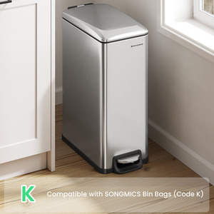SONGMICS 48L Kitchen Bin, Slim Pedal Bin for Narrow Spaces