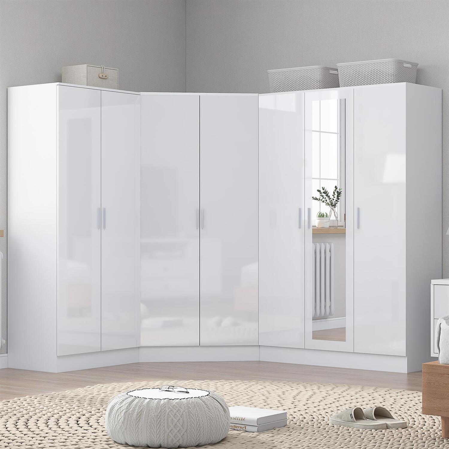 REFLECT Wardrobe Bundle: Corner 2 Door + 3 Door + 2 Door Plain - White/White - Image 6