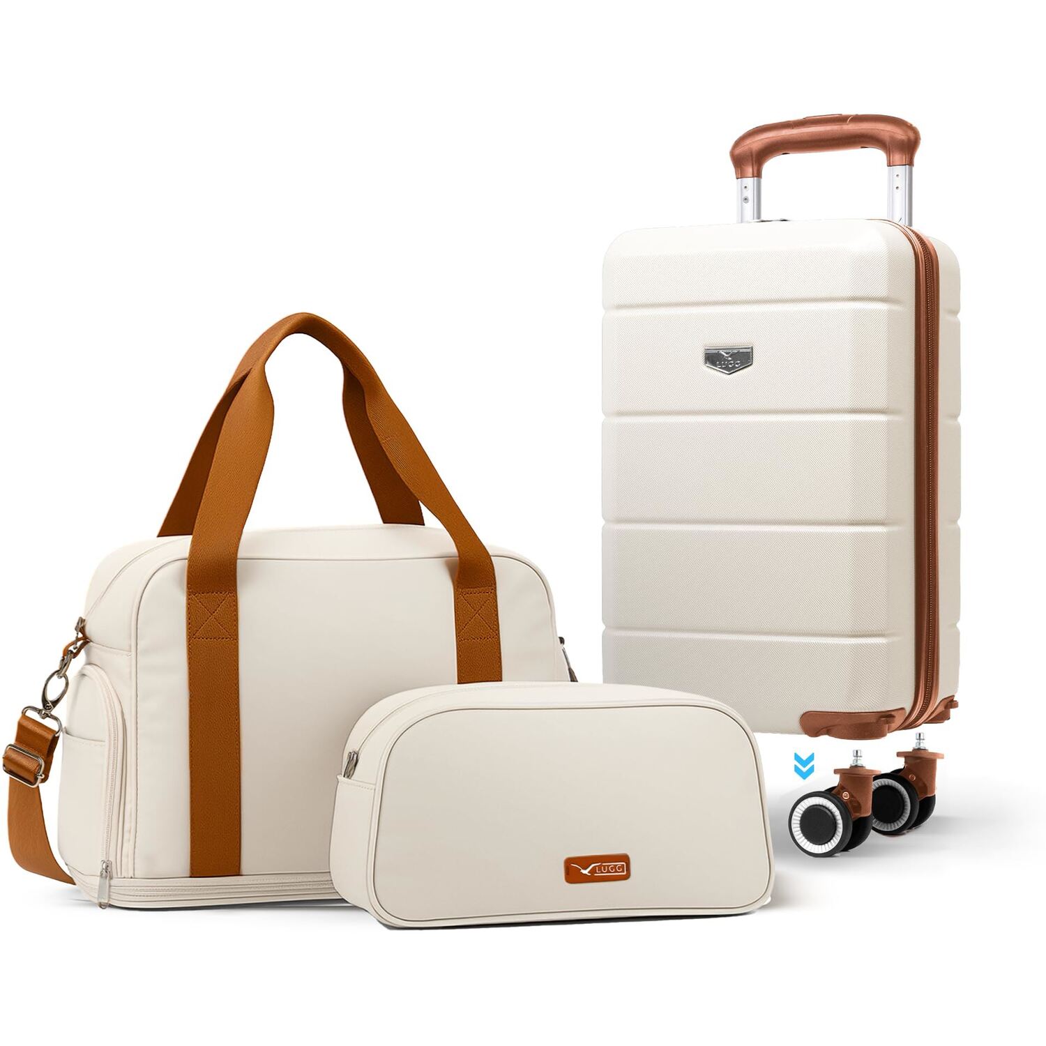 Lugg Jetset 3-Piece Travel Set - 40 Cm Suitcase, Duffel Bag, Toiletry Bag - Cream & Brown