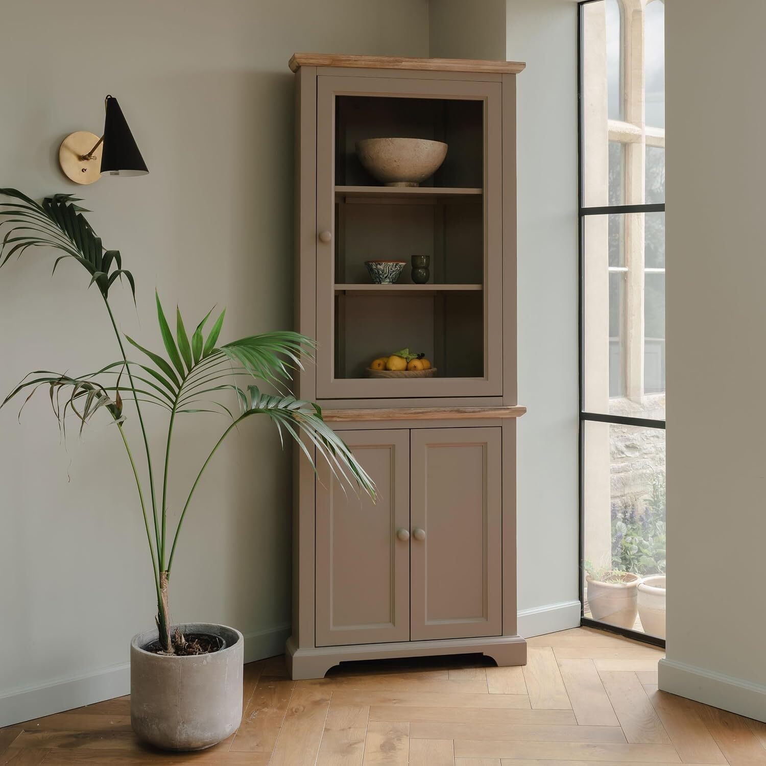 B&Q -  Florence Corner Display CabinetGlass Door Truffle Dresser - Image 4