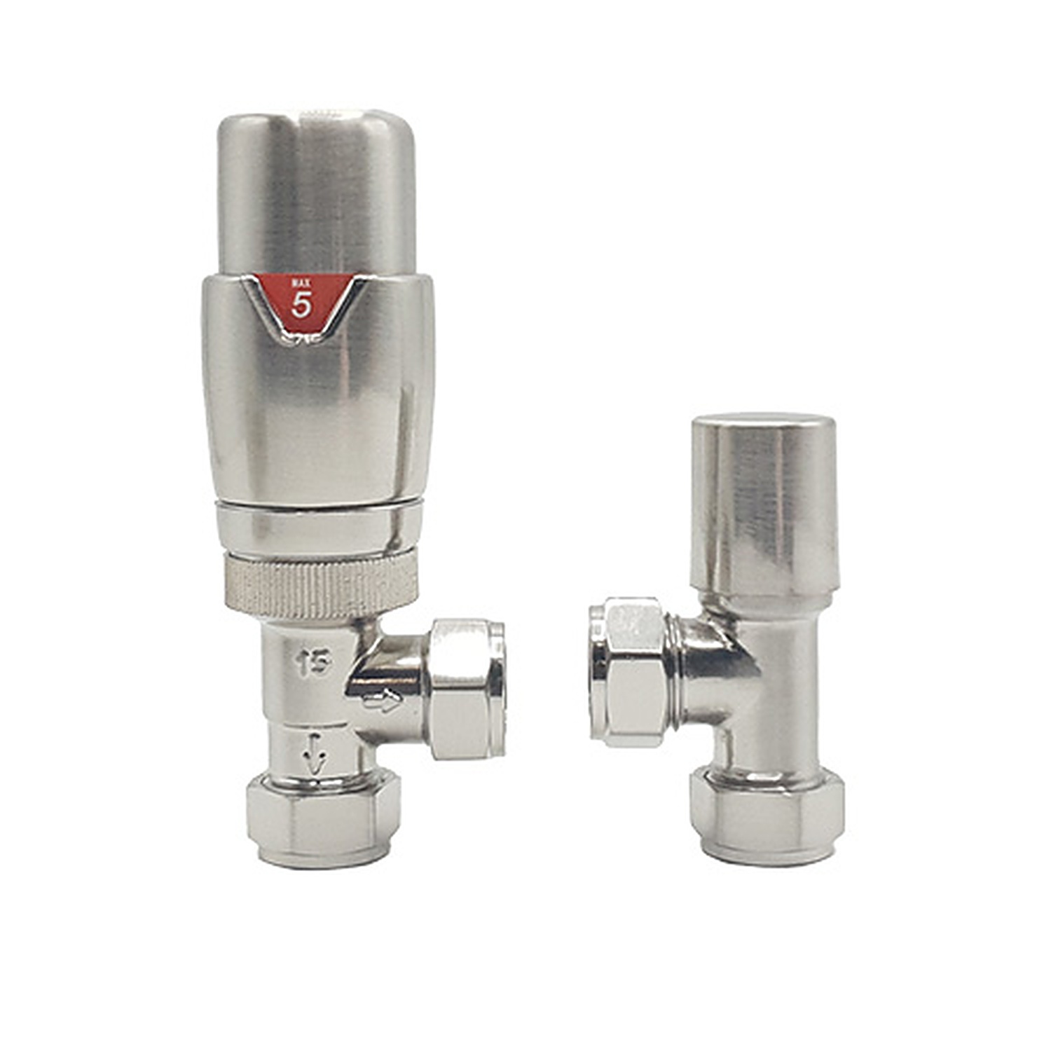 Lux Heat Angled Brushed Nickel Thermostatic Radiator Valve (TRV) Set - Image 2