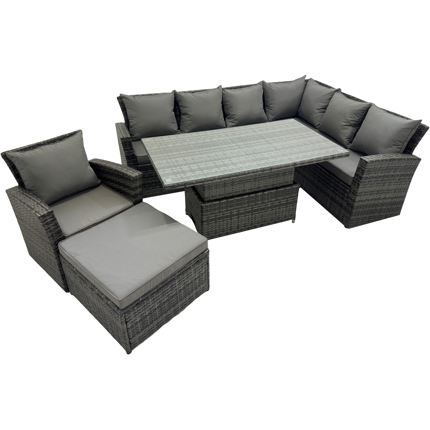 Rackhams Dark/Grey 8 Seater?Outdoor High Back Rattan Adjustable Rising Lifting Dining Table Corner Sofa Set Garden Furniture Set Mixed Right Hand - Image 2