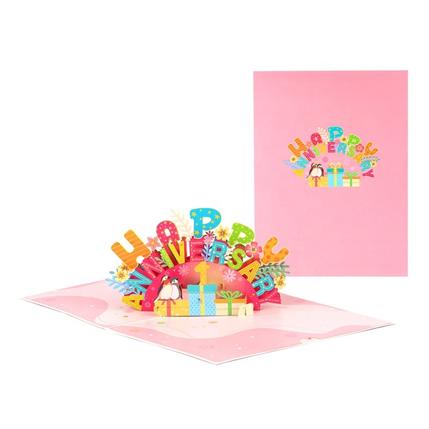  - Joyful Birds & Blooms Customizable Pop Up Anniversary Card - Image 3
