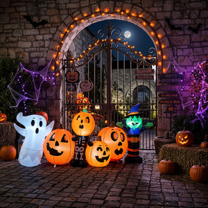 8ft Halloween Inflatable Pumpkin with Witch and Ghost