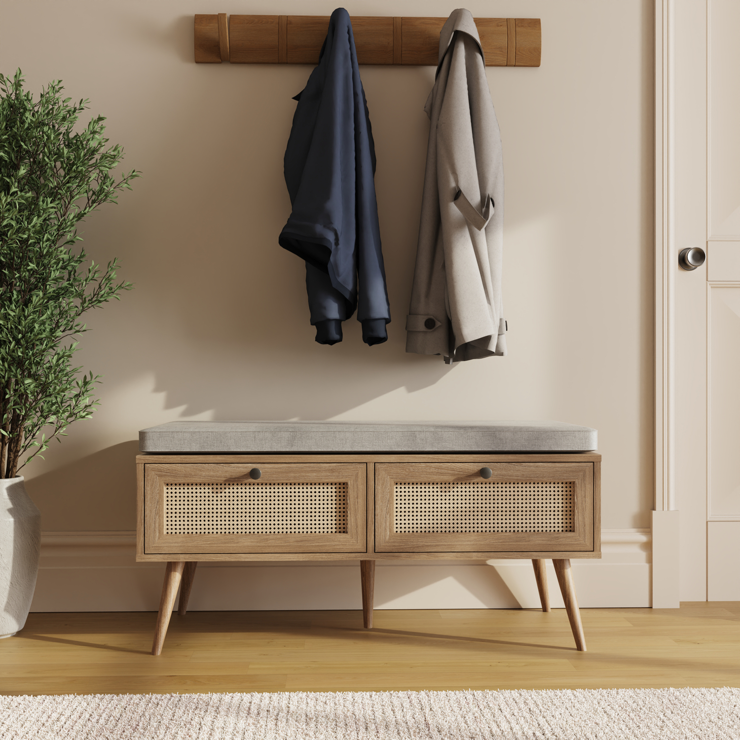 - Noor Rattan 2 Drawer Shoe Cabinet - Image 4