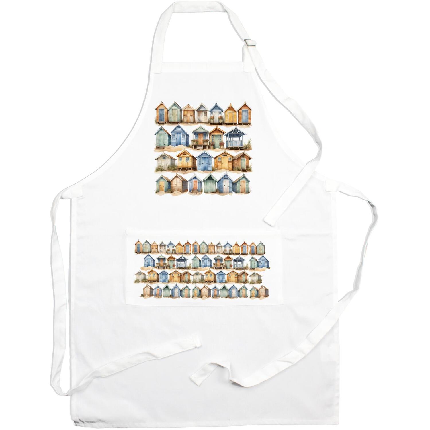 Purely Home Beach Huts Kitchen Apron With Adjustable Ties & Pocket - White