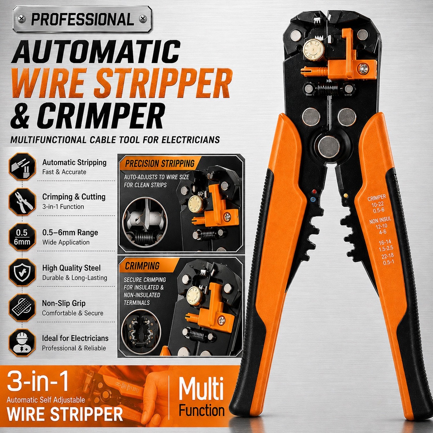 Atek Crimping Tool 3-In-1 - Orange