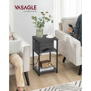 VASAGLE Slim Side Table with Charging Station, Narrow Bedside Table with 2 AC Outlets 2 USB Outlets