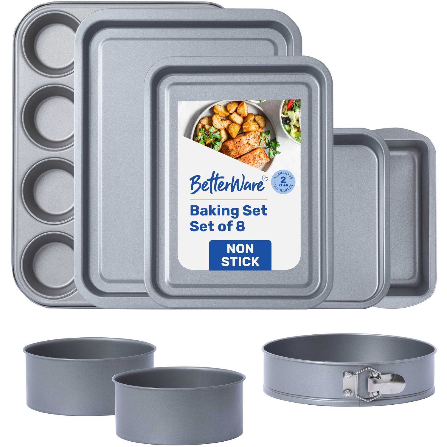 Betterware Essentials Non-Stick 8 Piece Baking Set - Pewter/Pewter