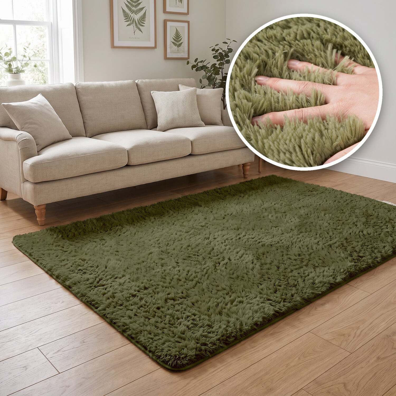 The Rugs Lush Shaggy Olive Green Rug - Olive Green / 80Cm / 140Cm / 0.28Kg