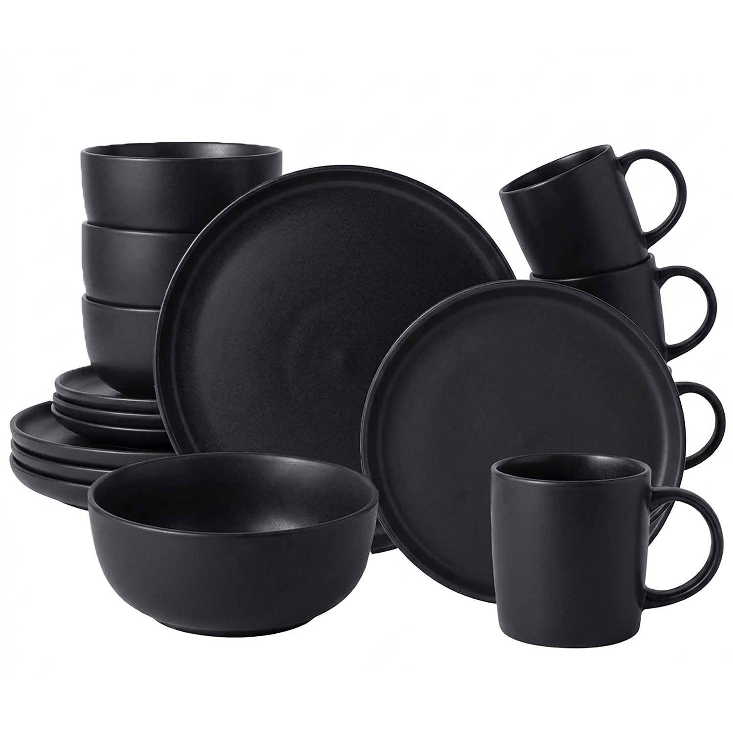 Simpa Unisex Black Époque Matt Glaze Stoneware Dinner Set | Size: 16 Pack - Image 2