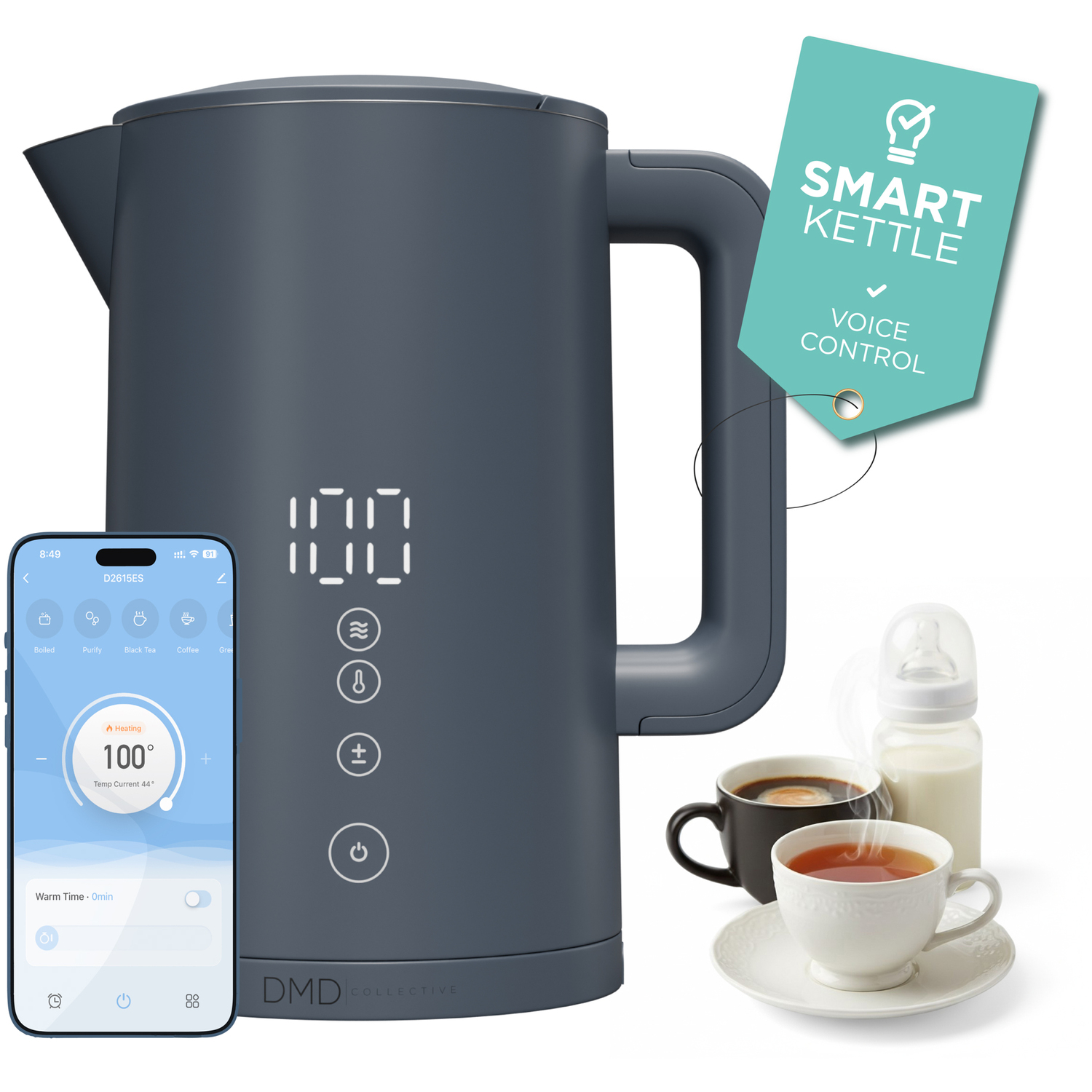 Dmd Collective Unisex Navy Smart Kettle, Wi-Fi Touchscreen, App & Voice Control, 2200W In 1.5L - Image 4