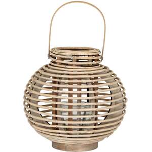 Large Round Willow Lantern With Glass Holder