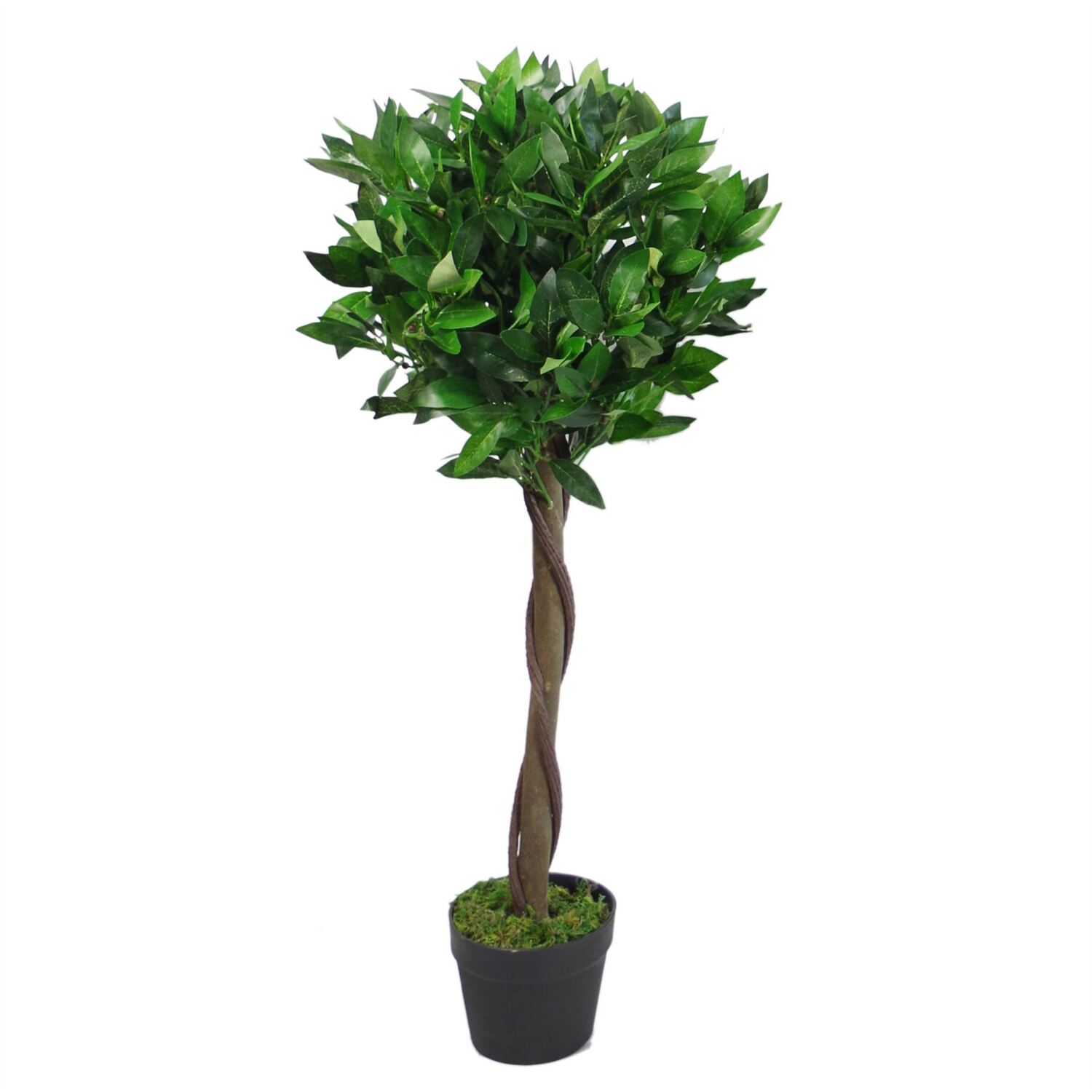 Artificial Topiary Bay Laurel Tree - 90cm (3ft) - Natural Trunk - Twist Detail - Green - Image 7