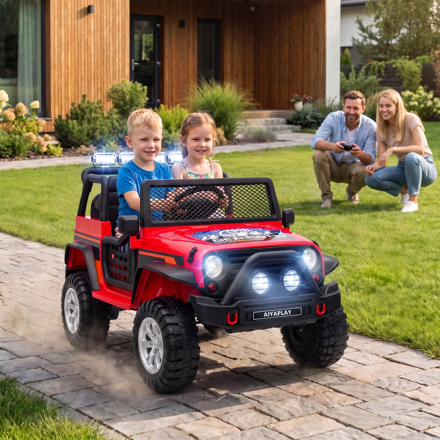 Aiyaplay Red 12V Kids Electric Ride On Car With 2 Motors, Remote Control, Soft Start, Four-Wheel Suspension, Seat Belt - Image 3