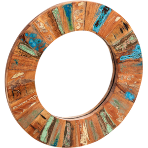 Coastal Reclaimed Wood Large Round Wall Mirror