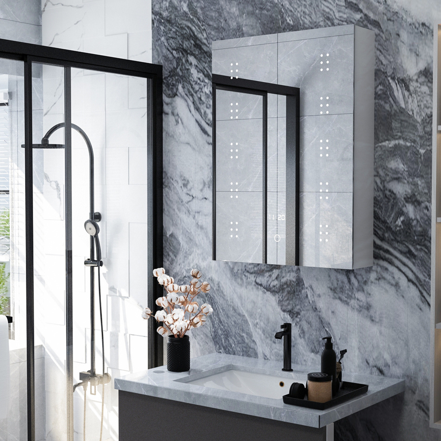 Led Dimmable Bathroom Mirror Cabinet - Silver