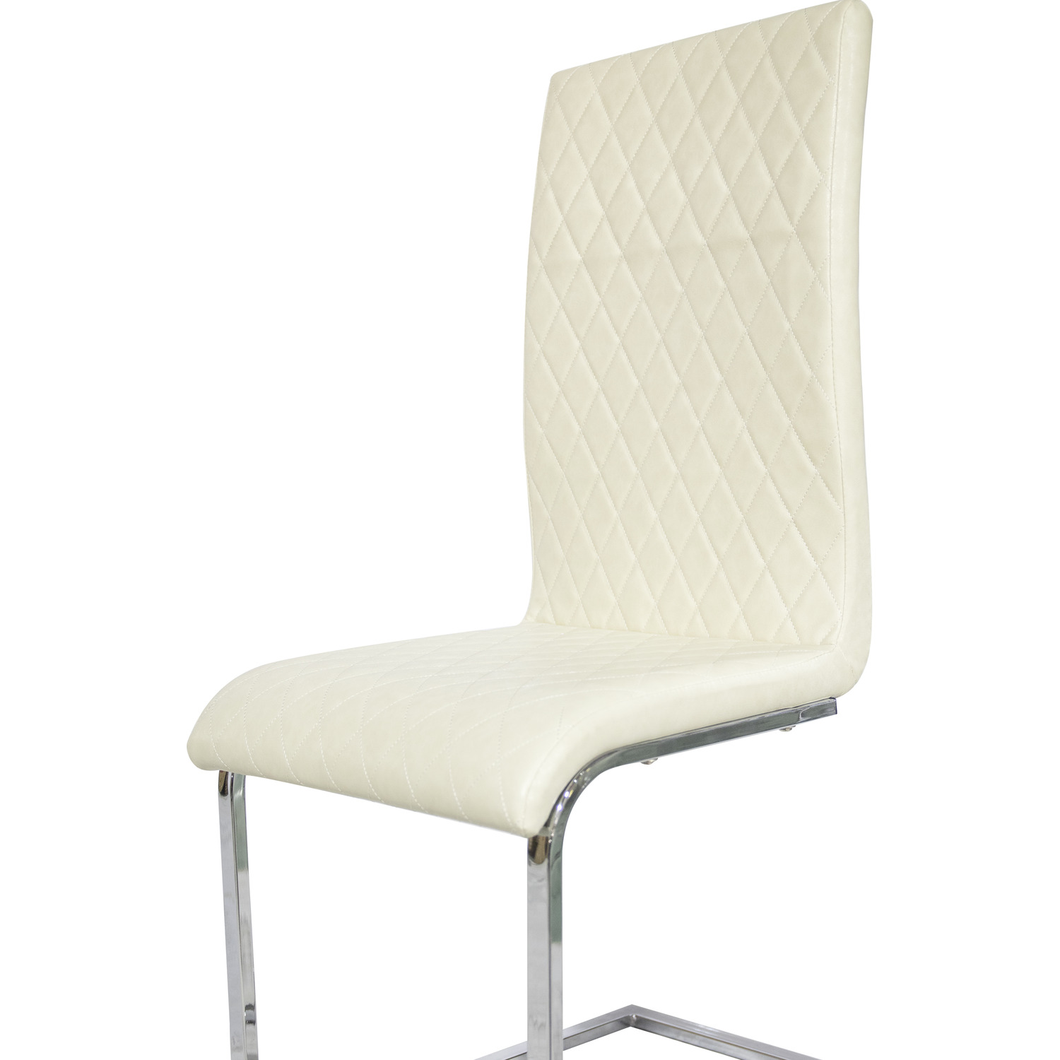 Pair Of Cantilever Pu Leather Upholstered Dining Chairs - Beige Gloss