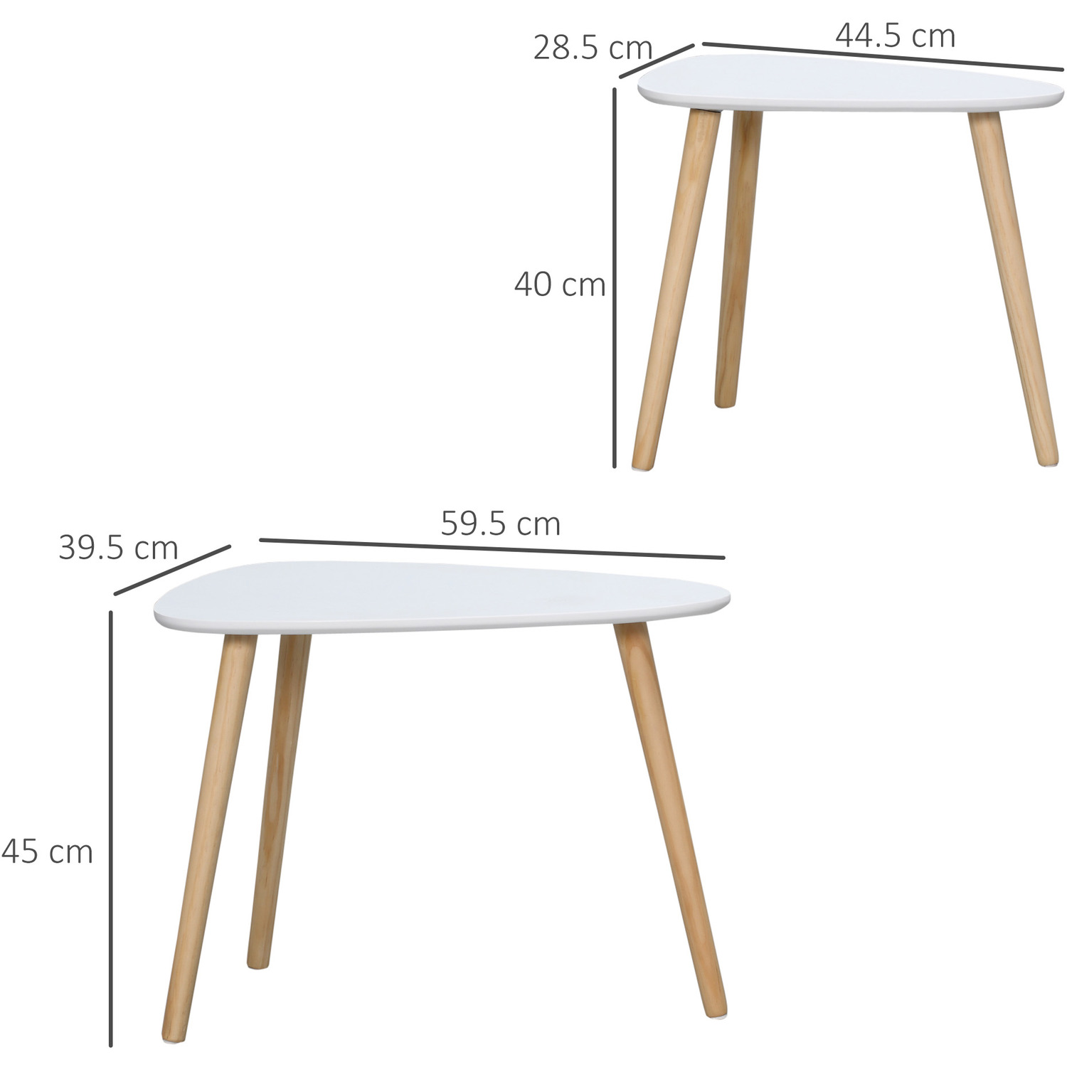 HOMCOM Nesting Salontafel Set Van 2 - Lichtgrijs Met Houten Poten, Stapelbaar