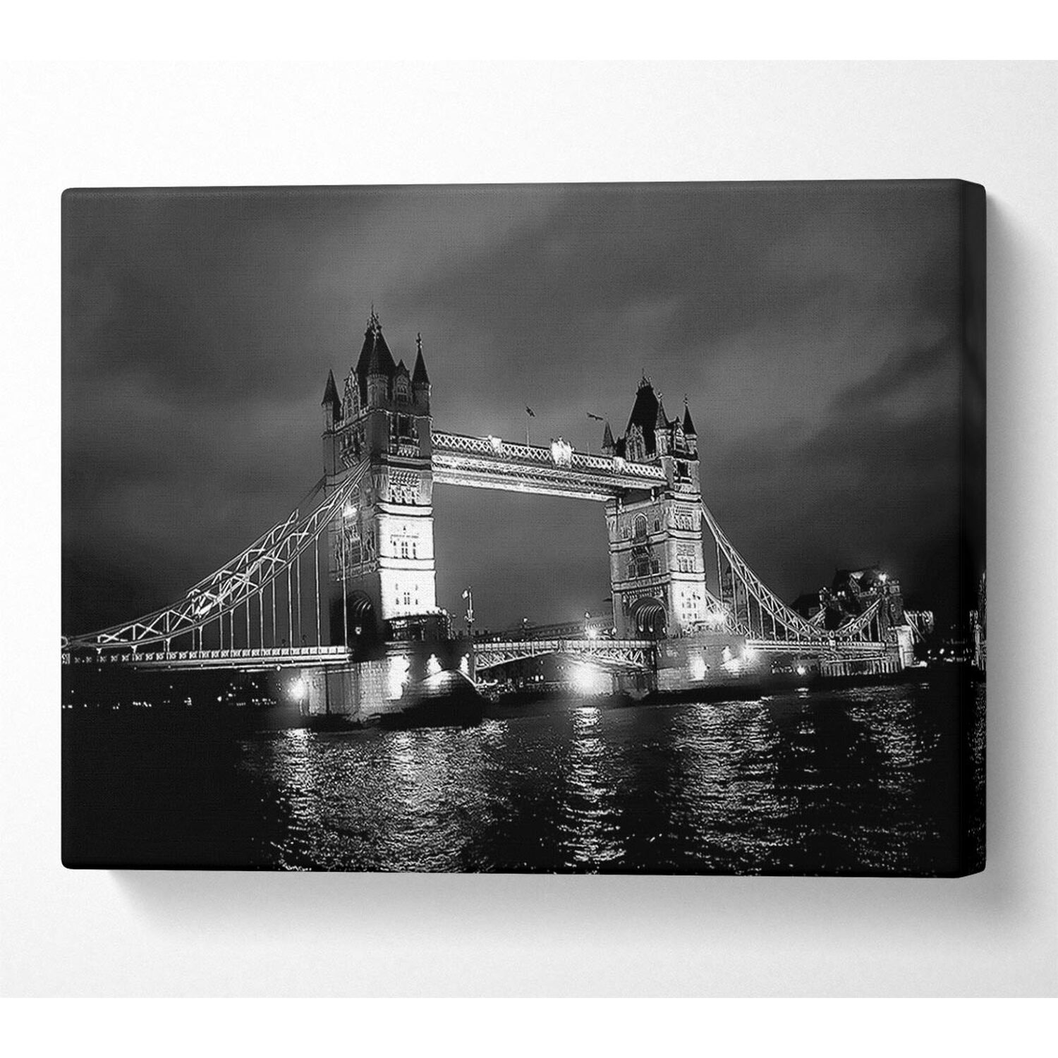 Wallart-Direct - London Bridge At Night B n W Canvas Print Wall Art - Yellow / 101.6cm thumbnail