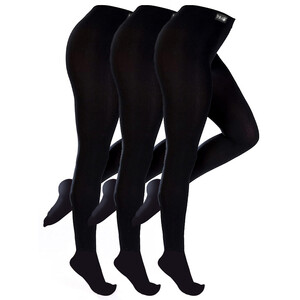 3 Pack Ladies Black Fleece Lined Thermal Tights