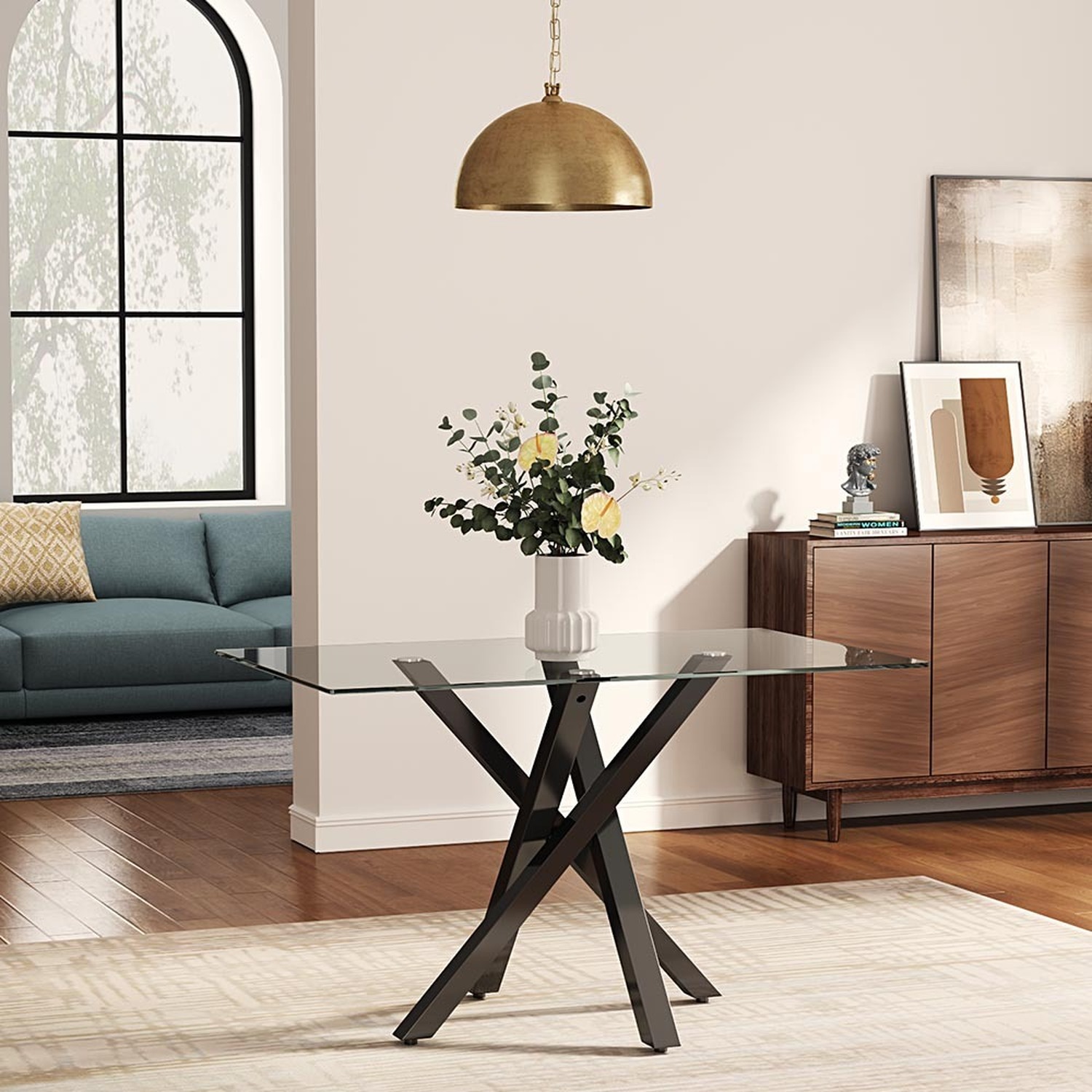 Clear Tempered Glass Rectangular Dining Coffee Table - Black