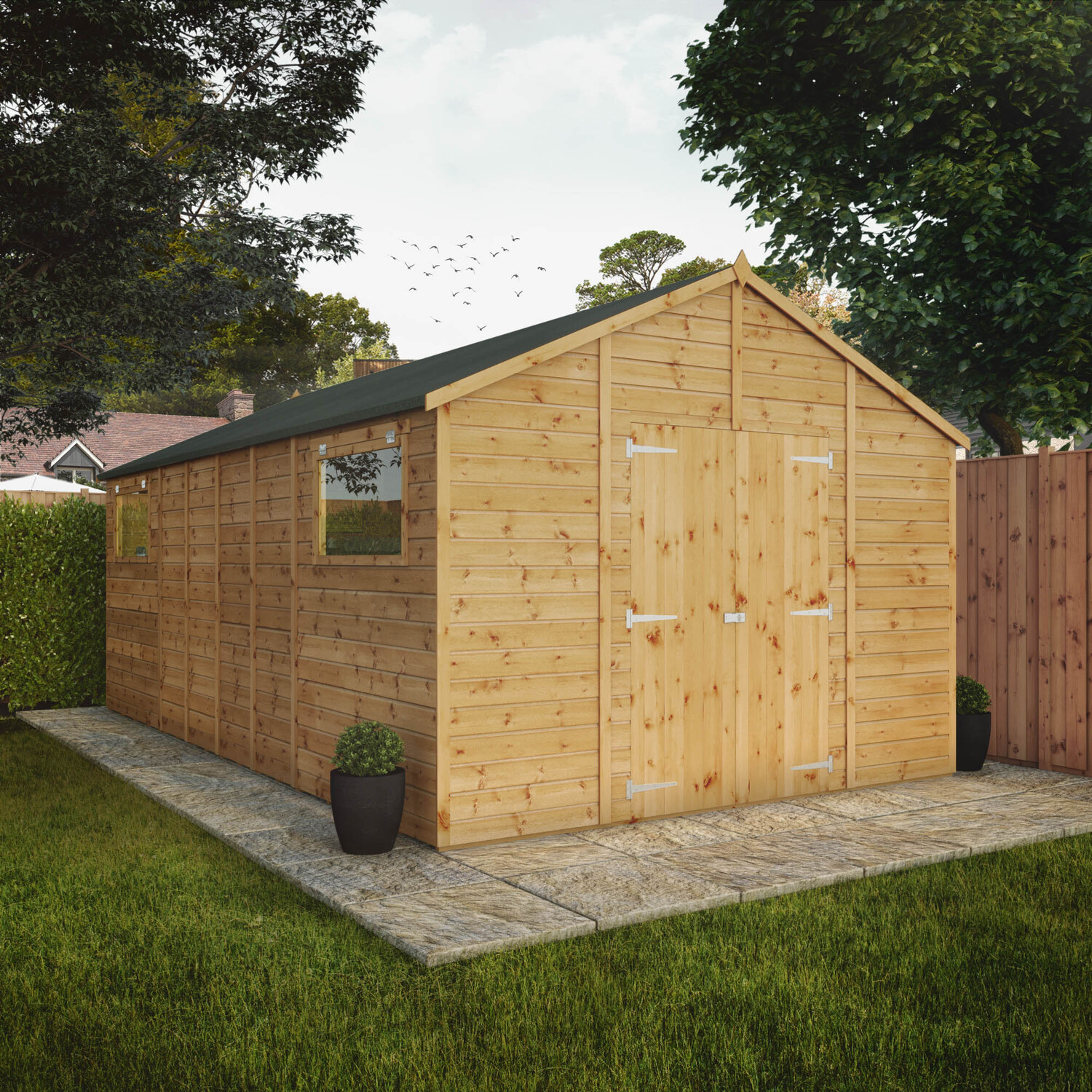 18 x 10 Wooden Garden Shed Shiplap Apex Workshop - Brown