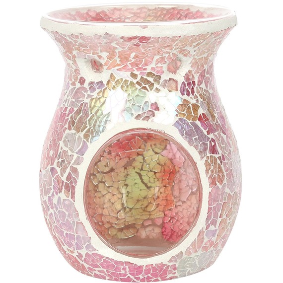 White Large Iridescent Crackle Glass Oil Burners Free mini wax in Candle Holders | UK