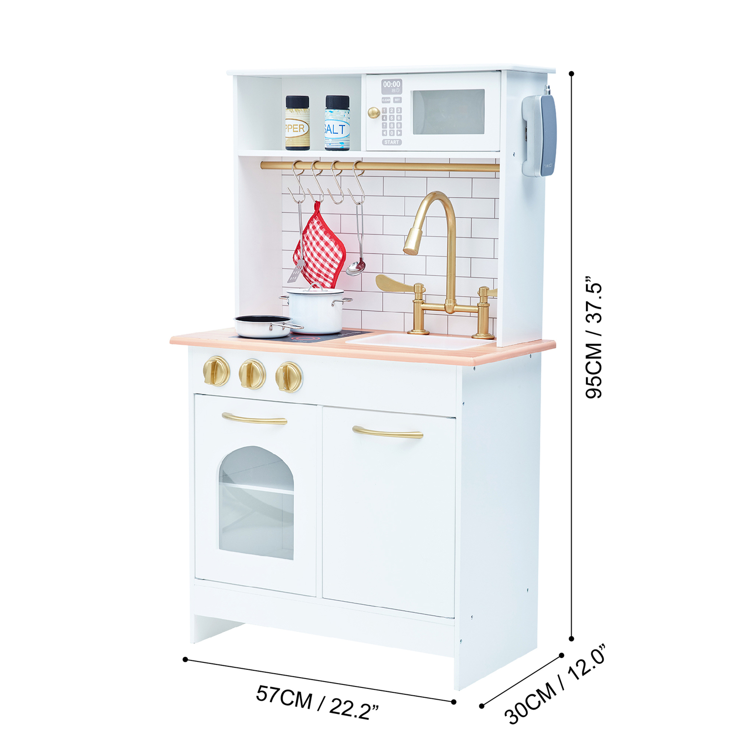 Kids Compact Wooden Play Kitchen - White