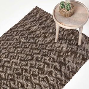 Homescapes Black and Natural Geometric Patterned Jute Rug