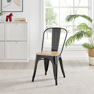 Black Colton Stackable Tolix Style Industrial Metal Kitchen Dining Chair Wood Seat shot 4116711