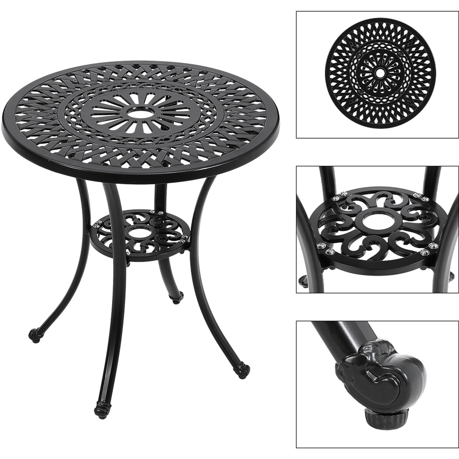 Cast Aluminum Round Patio Dining Table For Outdoor Garden - Black