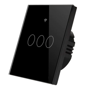 Ener-J 3 Gang Smart WiFi Touch Light Switch No Neutral Required Black Glass 1800
