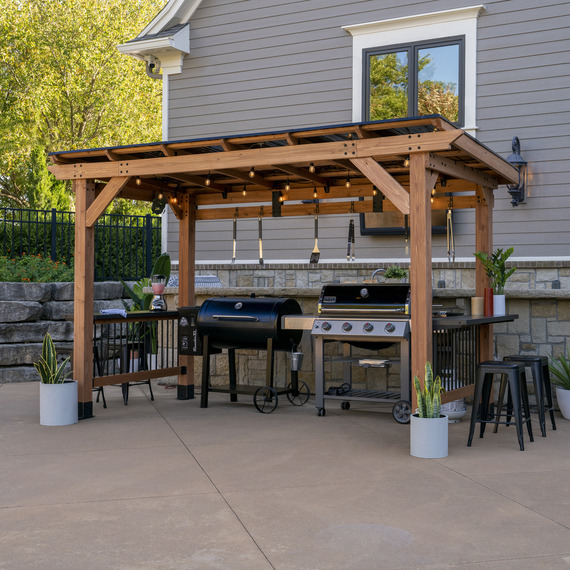 Backyard Discovery XL Saxony Cedar Wood Outdoor BBQ Grill Gazebo 3.7m x 1.9m (12