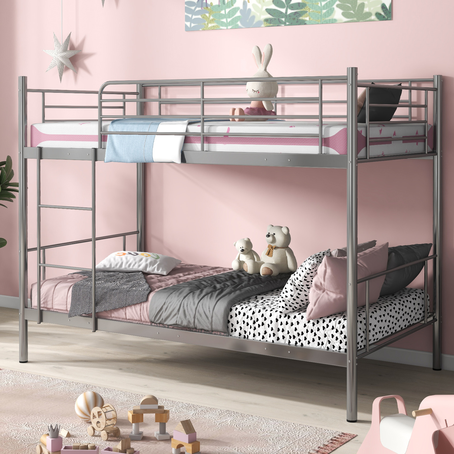 Single Bunk Bed Metal Twin Sleeper Bed - Silver