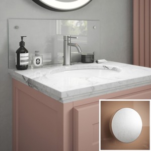 Clear Glass Bathroom Splashback (Satin Chrome Caps) 250mm x 600mm x 4mm
