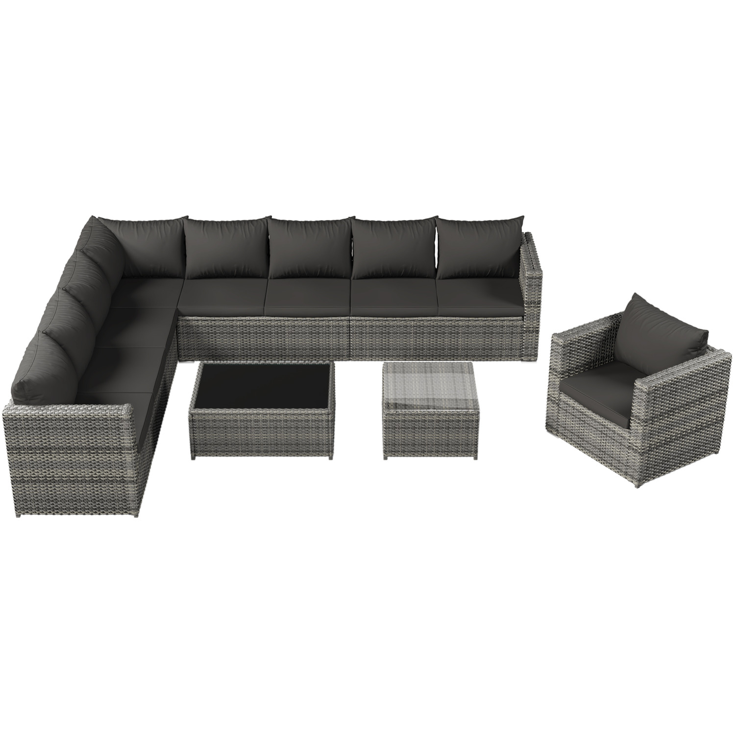 9 Seater Large Rattan Outdoor Garden Corner Sofa Set Patio Dining Set - Grey