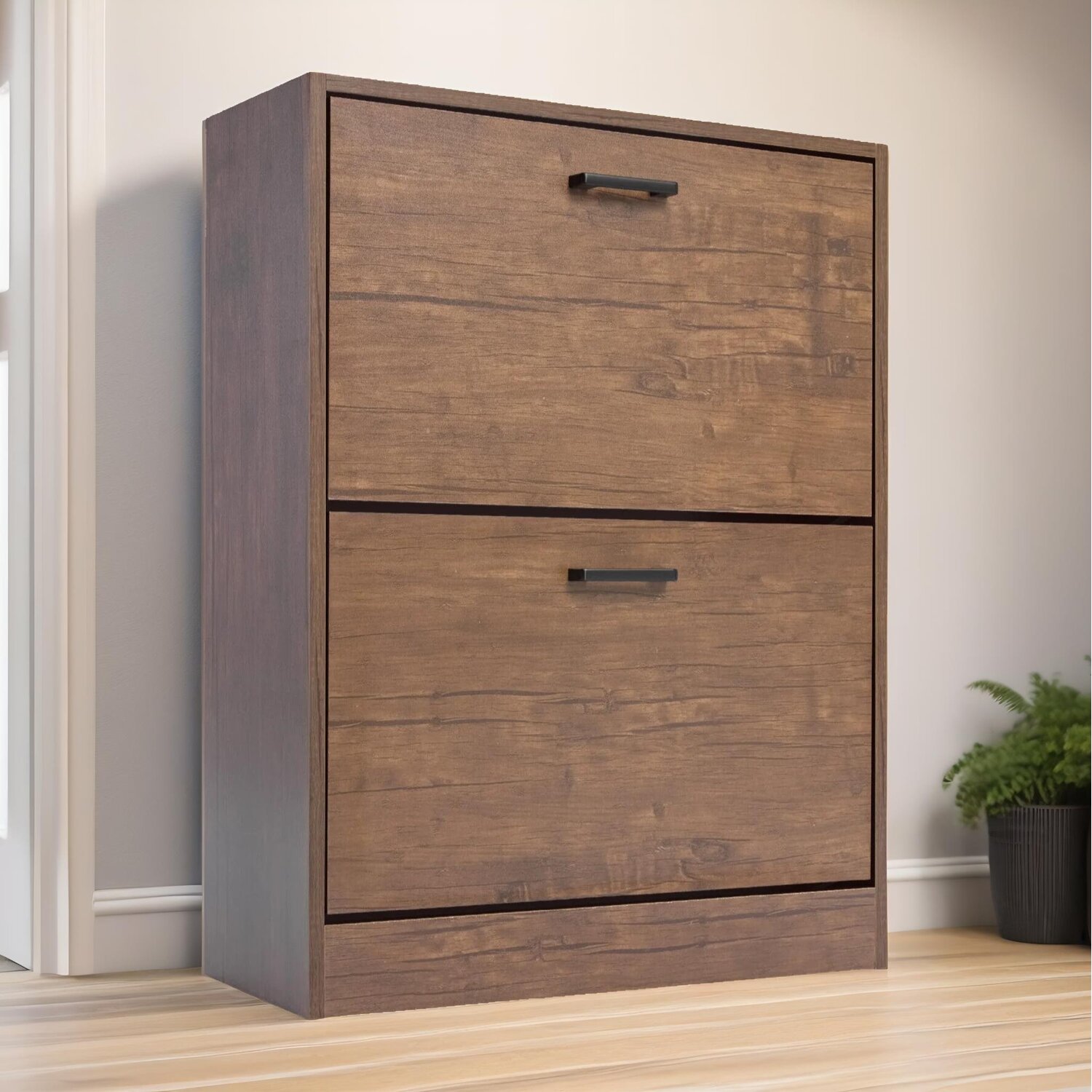 2 Drawer Shoe Storage Cabinet - Walnut Walnut