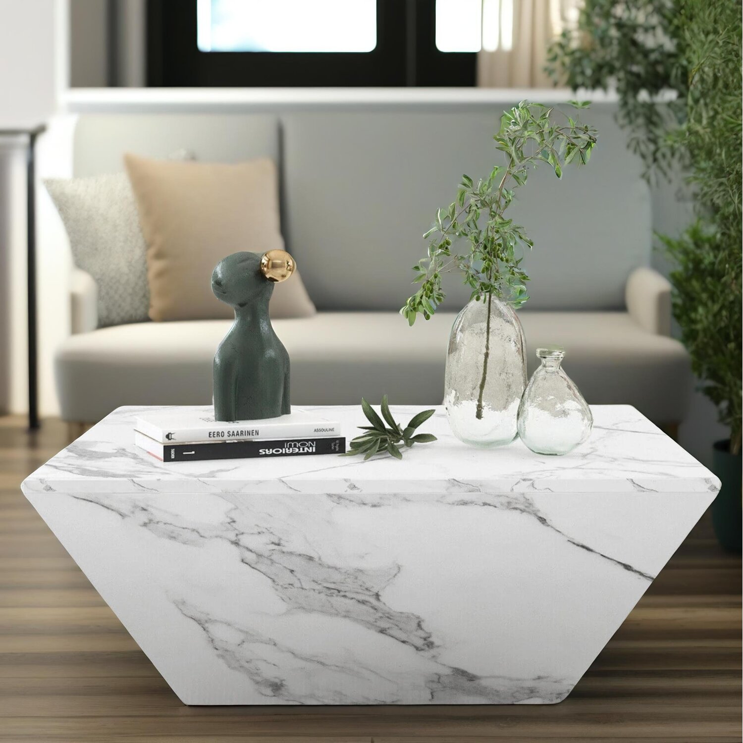 Marble Effect Coffee Table With Hidden Storage - White