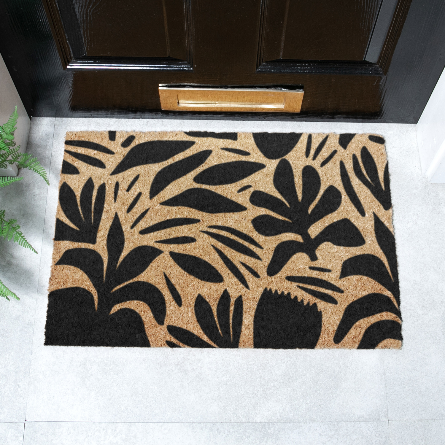 Abstract Leaf Pattern Doormat - Brown
