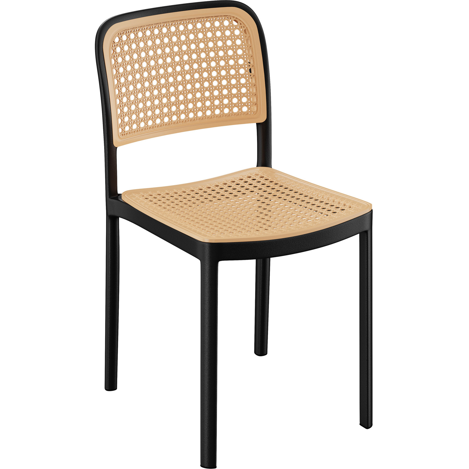 Plastic Dining Chairs with Rattan Effect Set of 4
