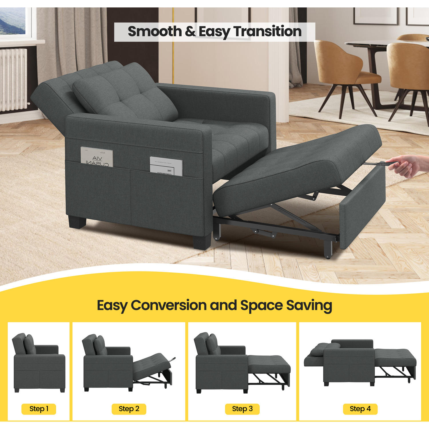 Yaheetech Convertible Sofa Chair Sleeper Chair - Dark Grey