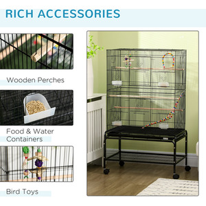 Black PawHut Bird Cage with Stand, Toy, Accessories, for Canaries Finches shot 5772796
