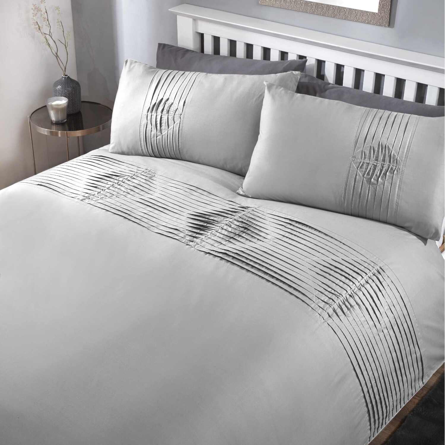 Boston Polycotton Duvet Set With Pillowcase - Grey Superking