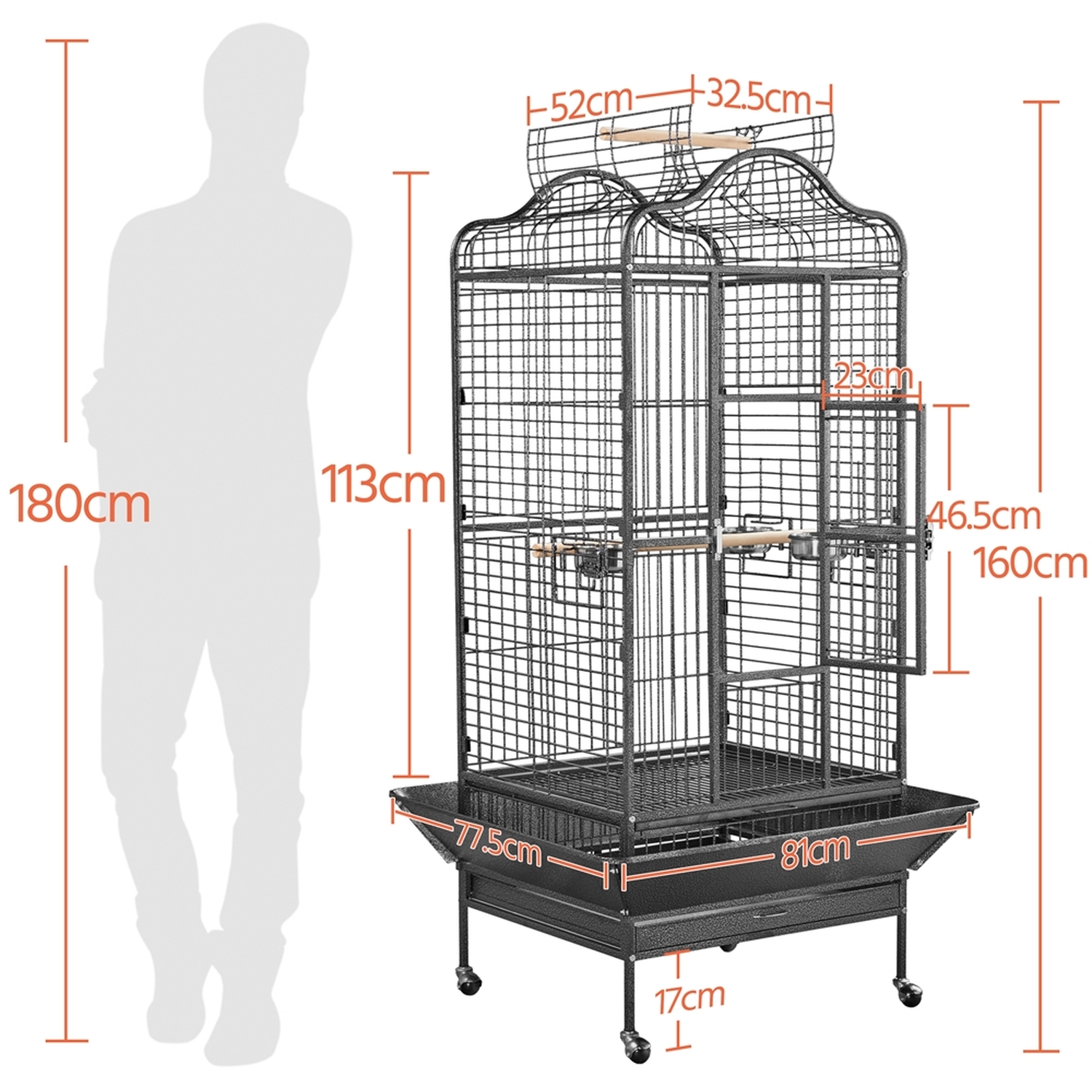 Metal Large Parrot Cage with Open Playtop