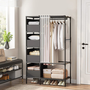 Metal Clothes Rack with Four Baskets