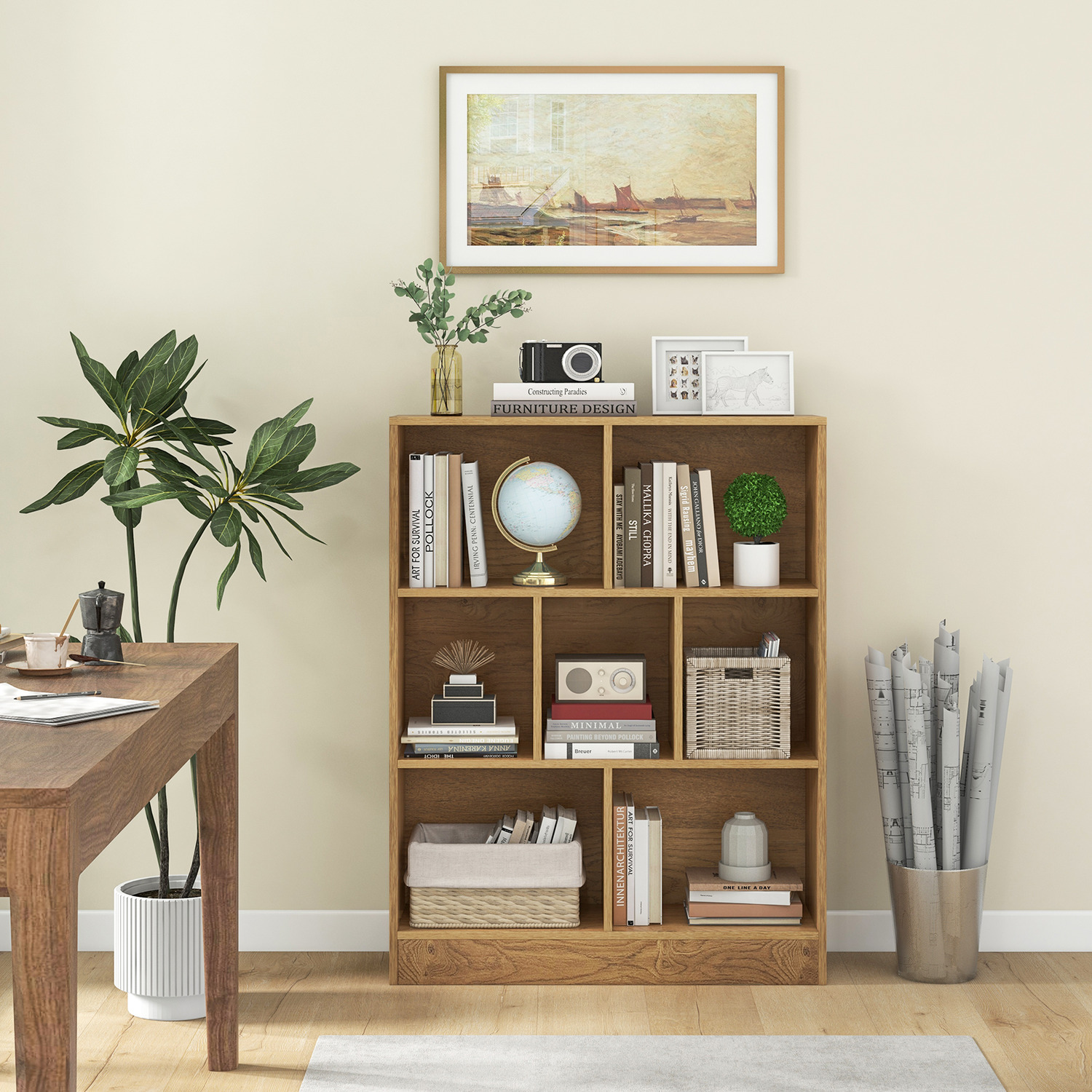 7-cube Bookshelf Storage Organizer - Natural