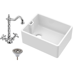 1 Bowl Fireclay Belfast Sink Basket Strainer Waste Sink Mixer Tap