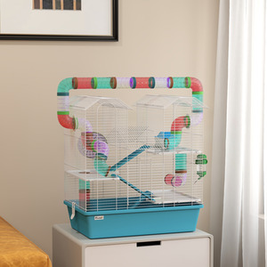 PawHut Dwarf Hamster Cage with Tubes and Running Wheel