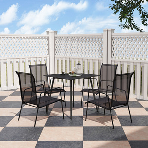 Outsunny Square Garden Table with Slat Top Steel Frame for Multi Person